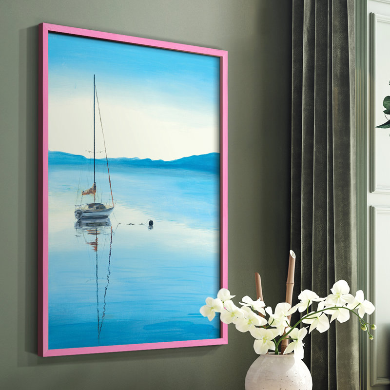 «Misty Blue Sunrise», reproduction encadrée - bois massif, Rose, H 10 po x l 8 po
