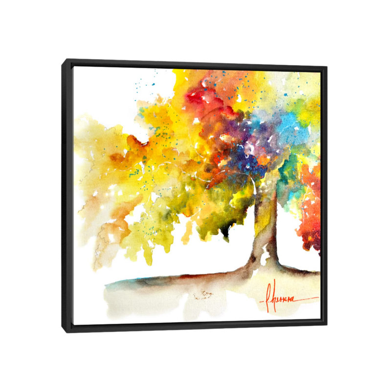 «Rainbow Trees I», reproduction sur toile, H 18 po x l 18 po x P 1,5 po, Toile avec cadre flottant noir, Pas de tapis