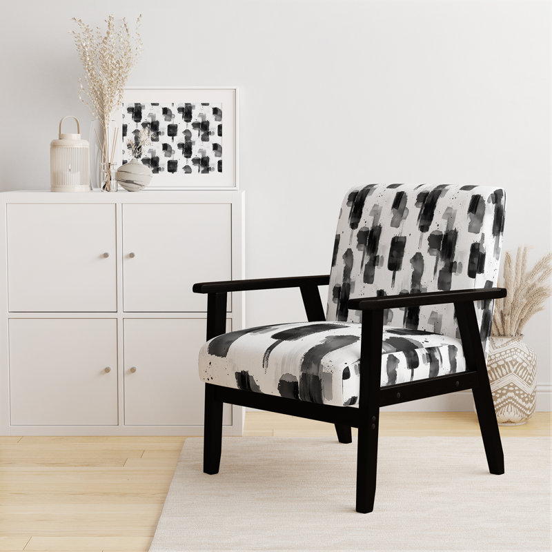 Chaise d'appoint abstraite - fauteuil noir avec lumière noire minimale, Accoudoirs carrés noirs