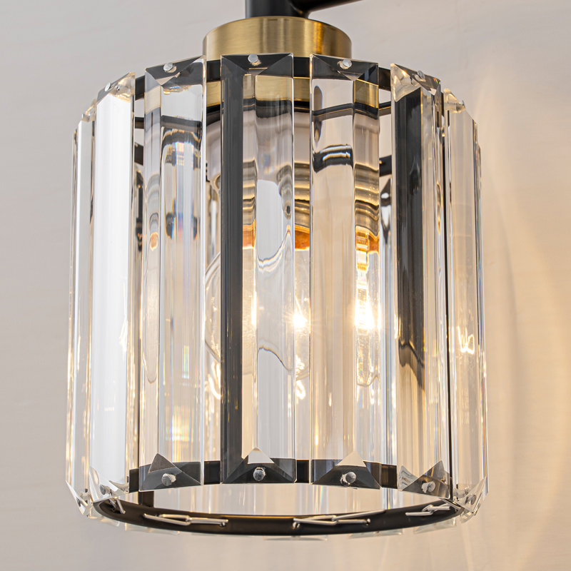 3-Light Dimmable Glass Crystal Vanity Light, Black/Gold