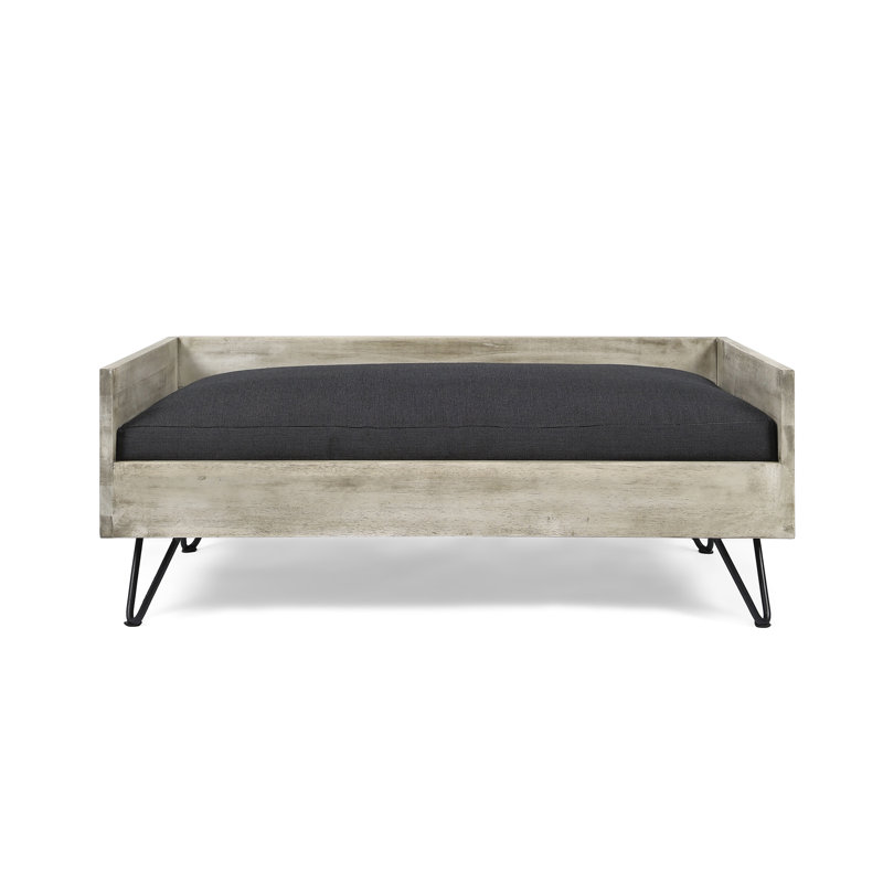  Lit pour chien moderne avec coussin, canapé pour animaux surélevé avec pieds en épingle à cheveux pour décoration de salon, gris foncé