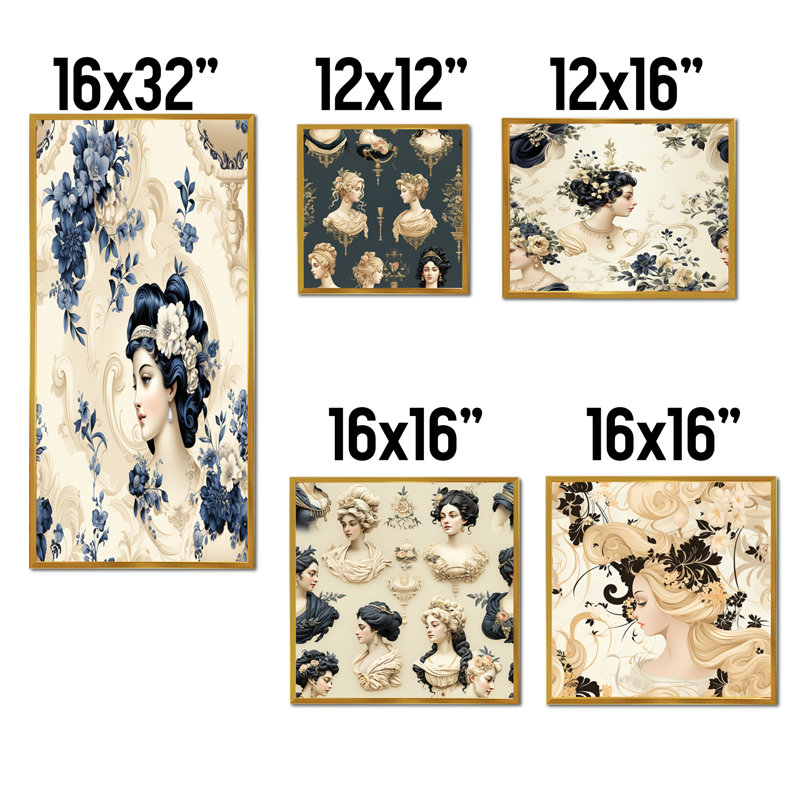 Blyth - Ensemble de 5 impressions sur toile florales, Cadre flottant doré