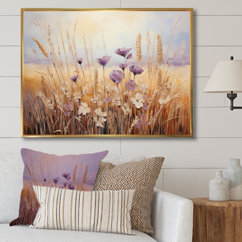 Minimalisme prairie magique IV sur toile, Cadre flottant doré, H 34 po x l 44 po x P 1,5 po