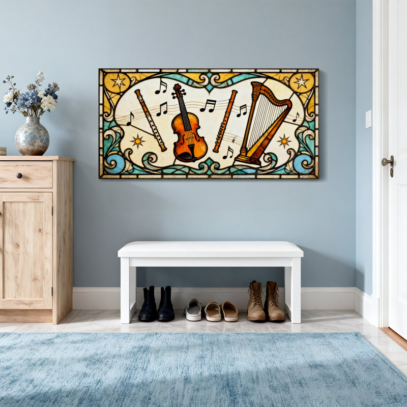 Fashion Musical Instruments And Notes Artwork, 20" H x 40" W