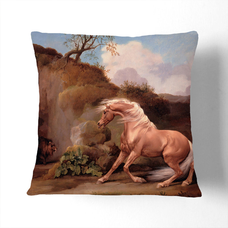 Horse Frightened Square Throw Cushion, 40cm H x 40cm W x 15cm D