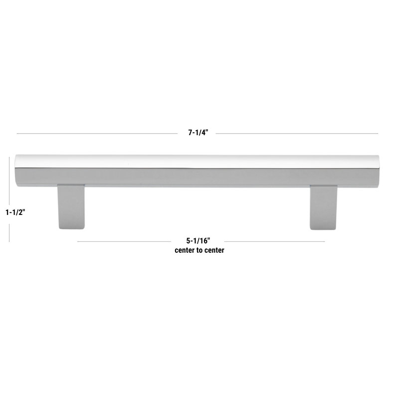 5-1/16" Center to Center Solid Hexagon Bar Pull, Polished Chrome