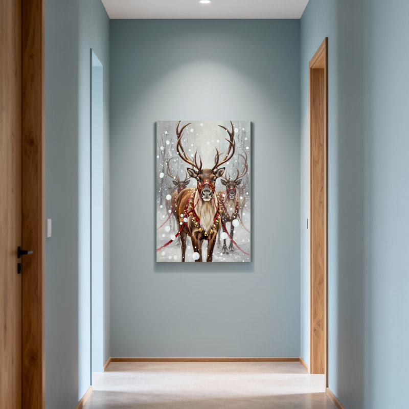 Animaux, renne de Noël, scène de forêt enneigée, H 18 po x l 12 po