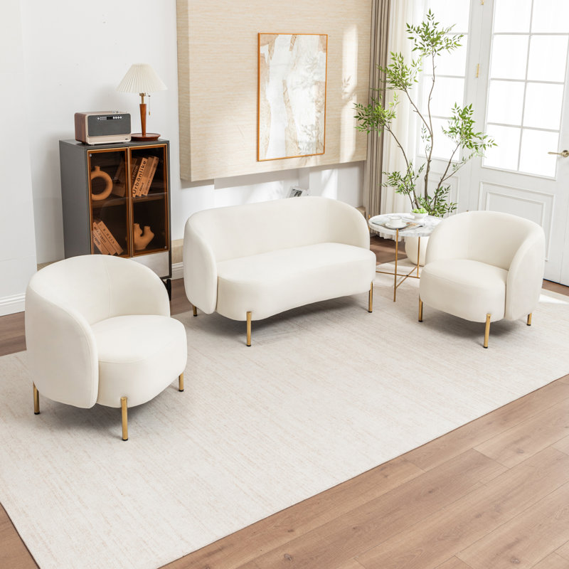 Ensemble de salon en velours 3 pièces Edward , Beige