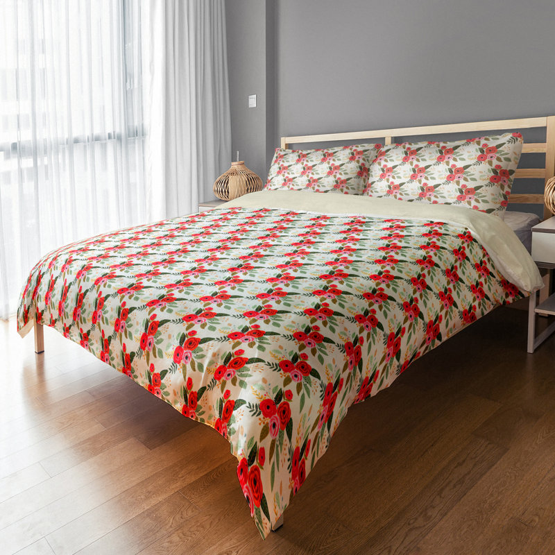 Housse de couette simple Floral, Housse de couette pour grand lit, Blanc