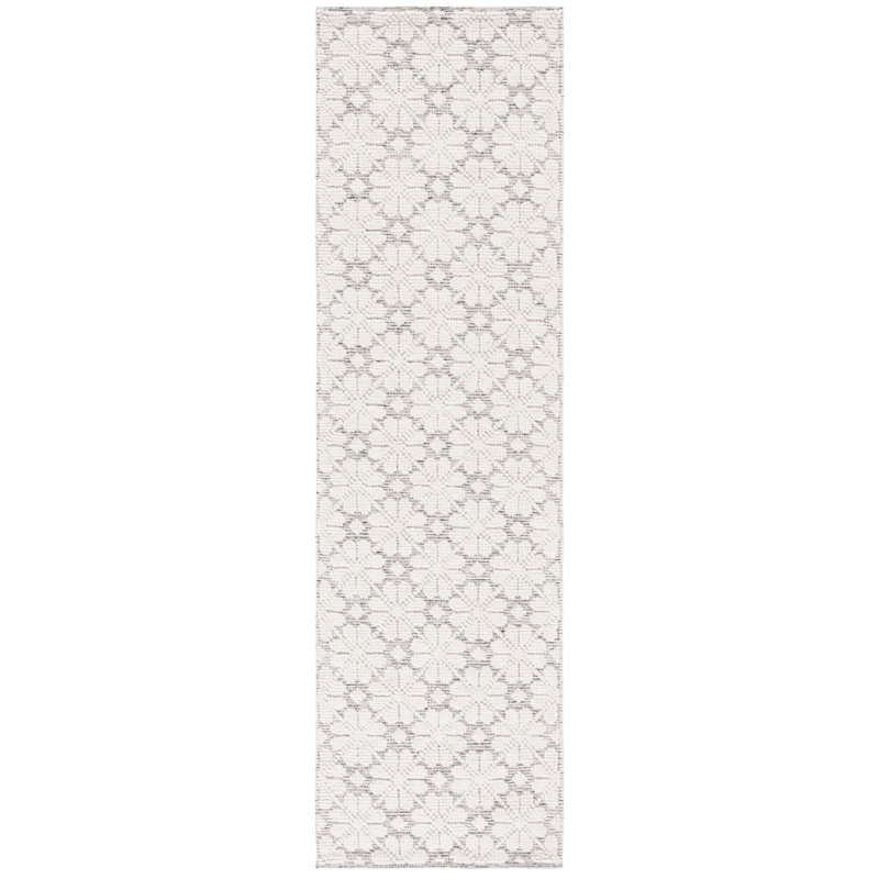 Tapis ivoire / gris en laine tissé à la main Sharene, Tapis de couloir 2 pi 3 po x 8 pi
