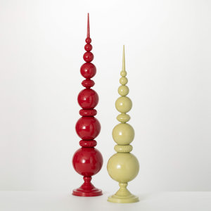 32" & 38.5" Christmas Red Green Finial Figurines Set of 2, Red-Green