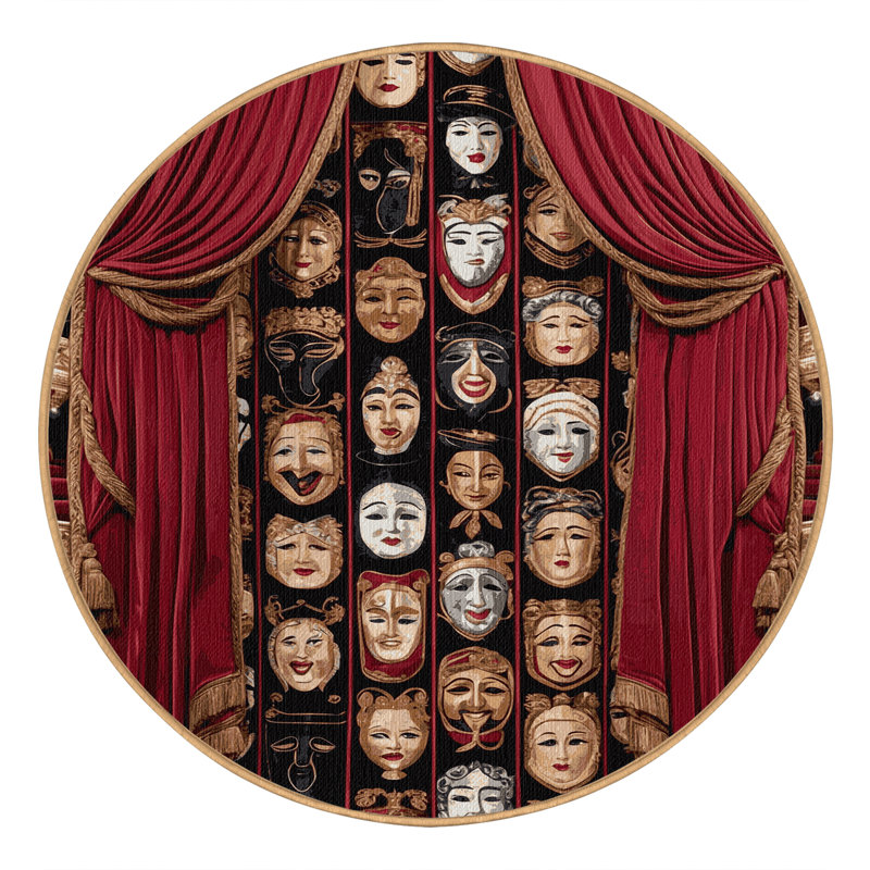 Washable Opera and Theatre Themes Music Area Rug, Round 7'