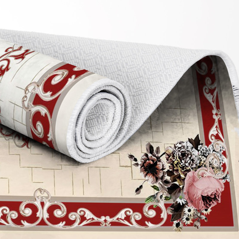 Ensemble de tapis de bain 2 pièces Berube, Beige / rouge
