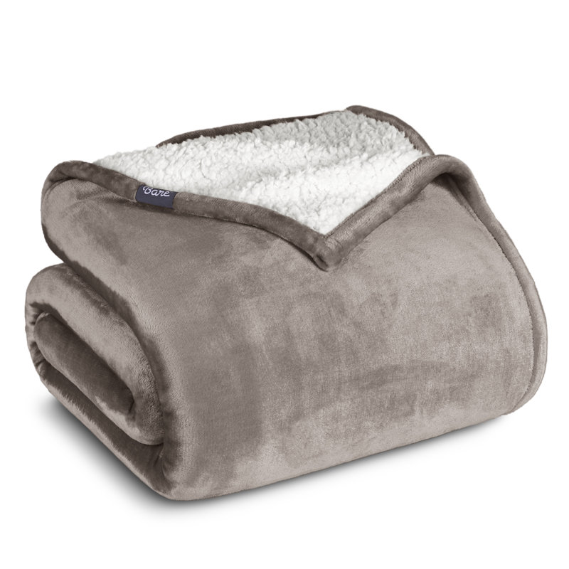 Taupe Reversible Sherpa Fleece Throw Blanket