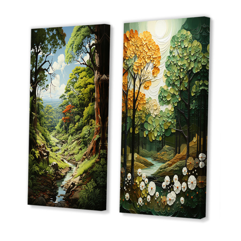 «Orange Green Trees Canopy», 2 pièces, H 24 po x l 20 po, Toile tendue