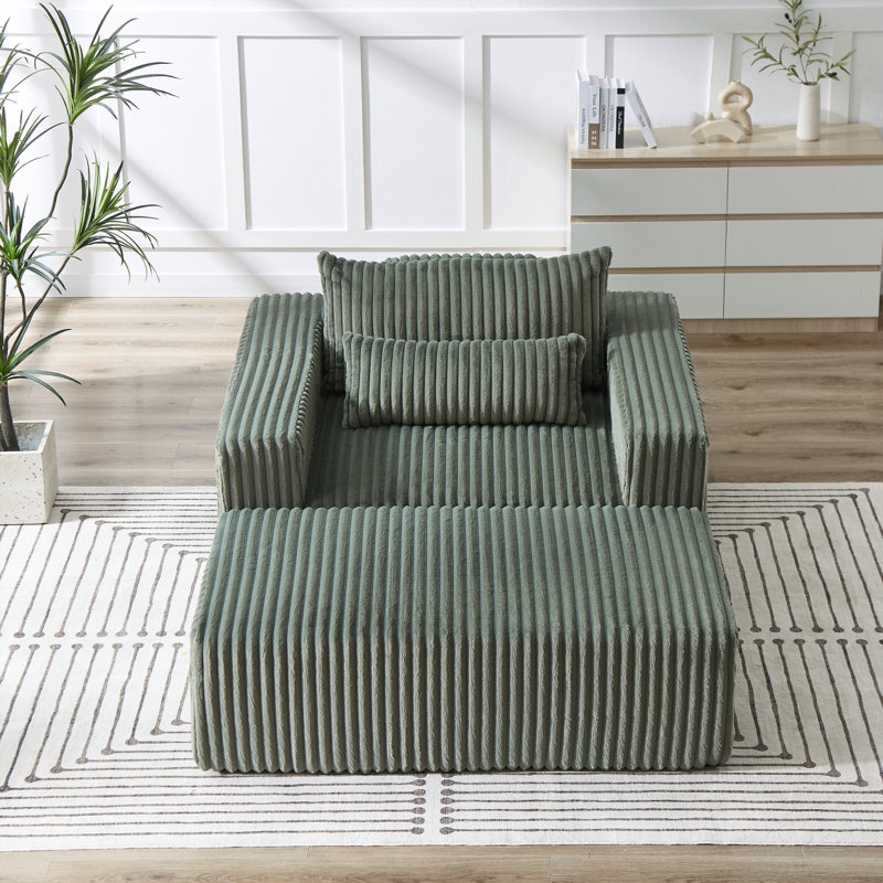 Méridienne en velours côtelé de 75 pouces avec repose-pieds amovible, aucun assemblage requis, fauteuil-lit moderne moelleux