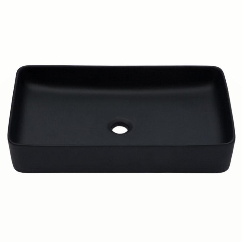 24"X13.5" Ceramic Rectangular Vessel Bathroom Sink, Black