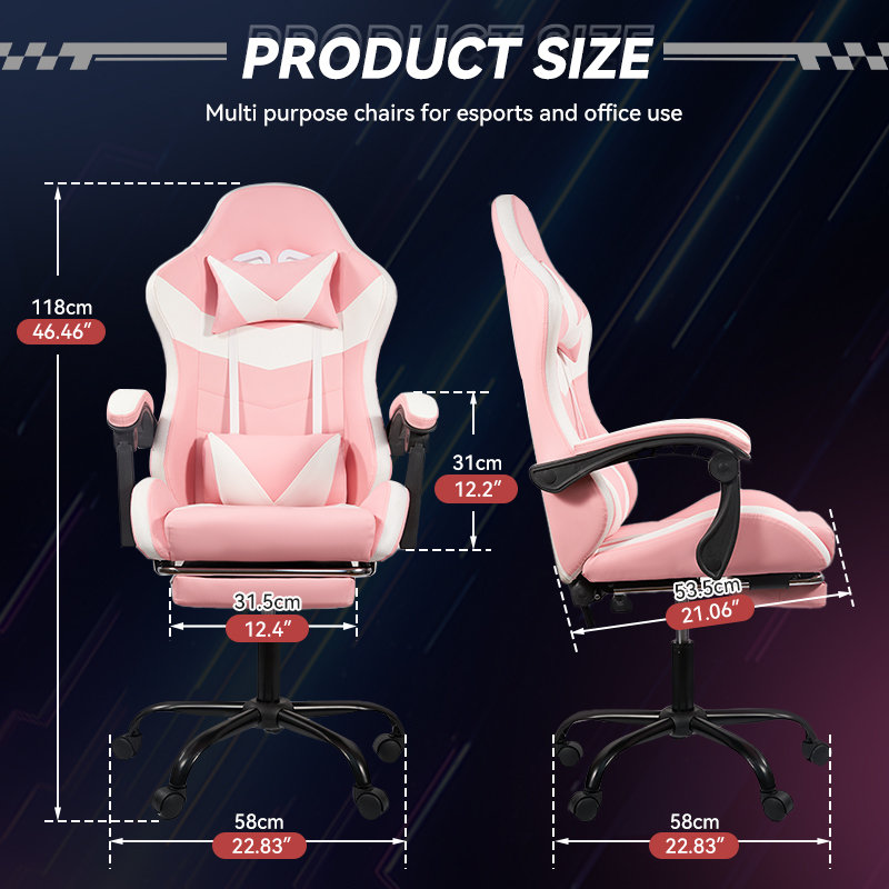 Fauteuil de jeu avec contrôle de la lumière DEL, dossier réglable et inclinable pivotant à hauteur de siège, fauteuil de jeu vidéo ergonomique de bureau de course avec repose-pieds et soutien lombaire.