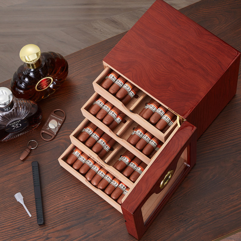 Handmade Cedar Wood Cigar Humidor with Hygrometer and Humidifier