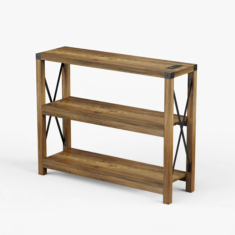 Darletha Console Table with 3-Tier Storage Shelves, 31.5" H x 43.3" W x 11.8" D, Rustic Oak