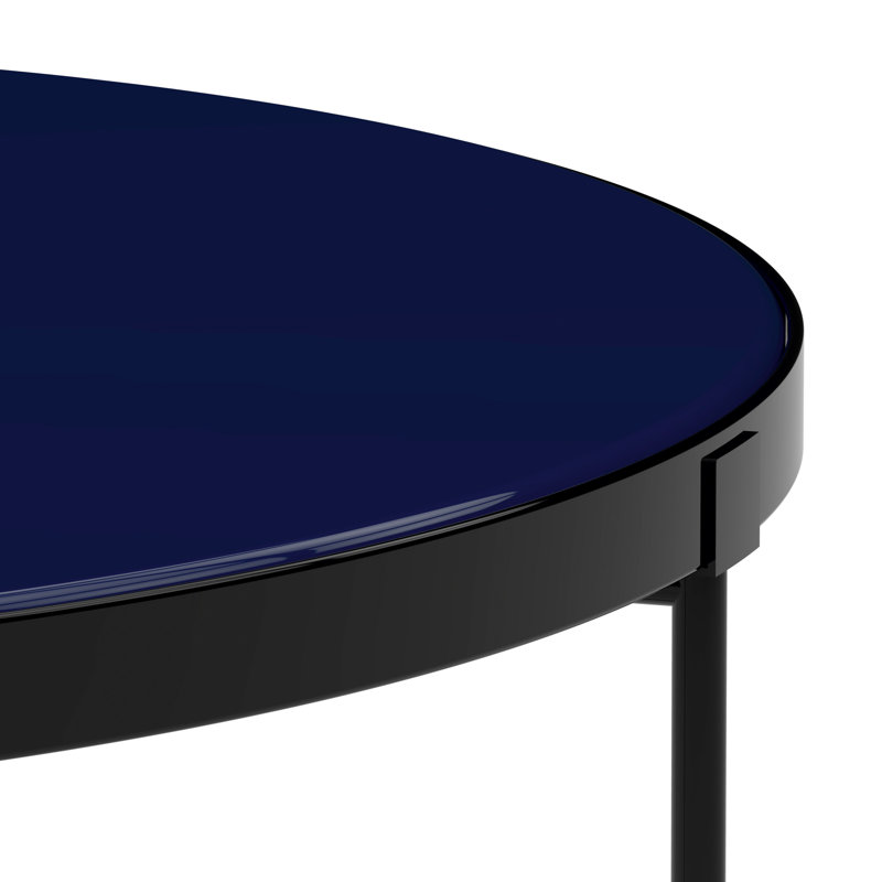 Finch 28'' Round Blue Wood Coffee Table with Black Metal Base