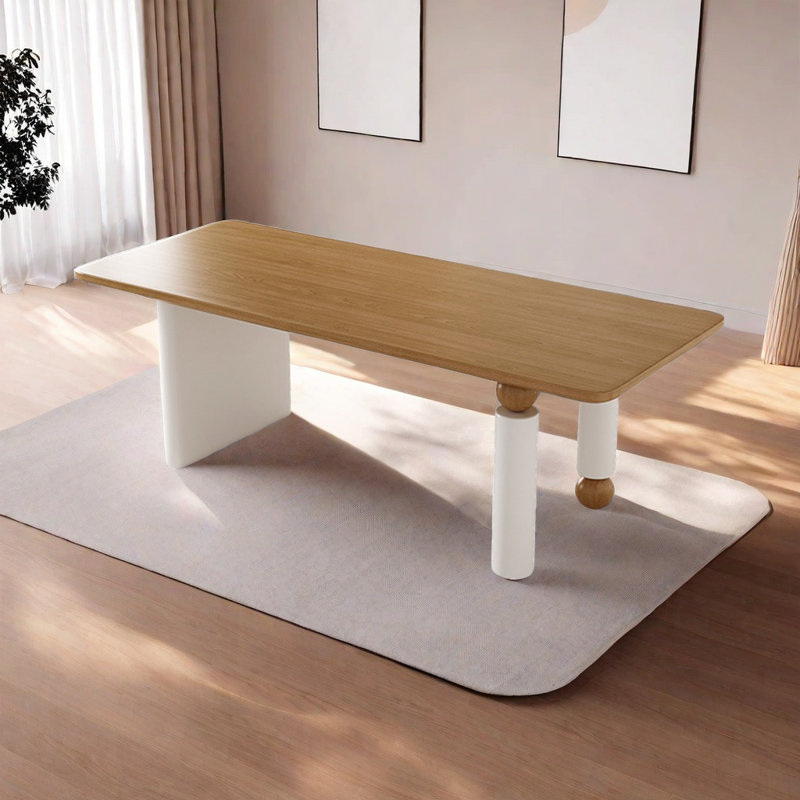 Table de salle à manger japonaise en bois massif, Blanc, H 29,5 po x L 62,9 po x l 31,4 po