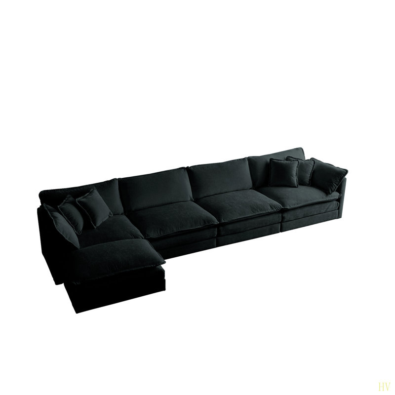 Canapé modulaire modulaire pour le salon, canapé en U convertible 5 places avec 1 repose-pieds chenille