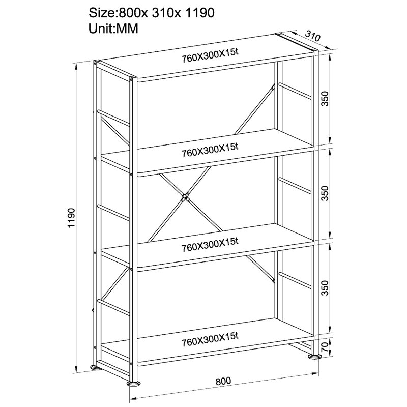Vineleaf 119cm H x 80cm W Aluminium Etagere Bookcase, Beech