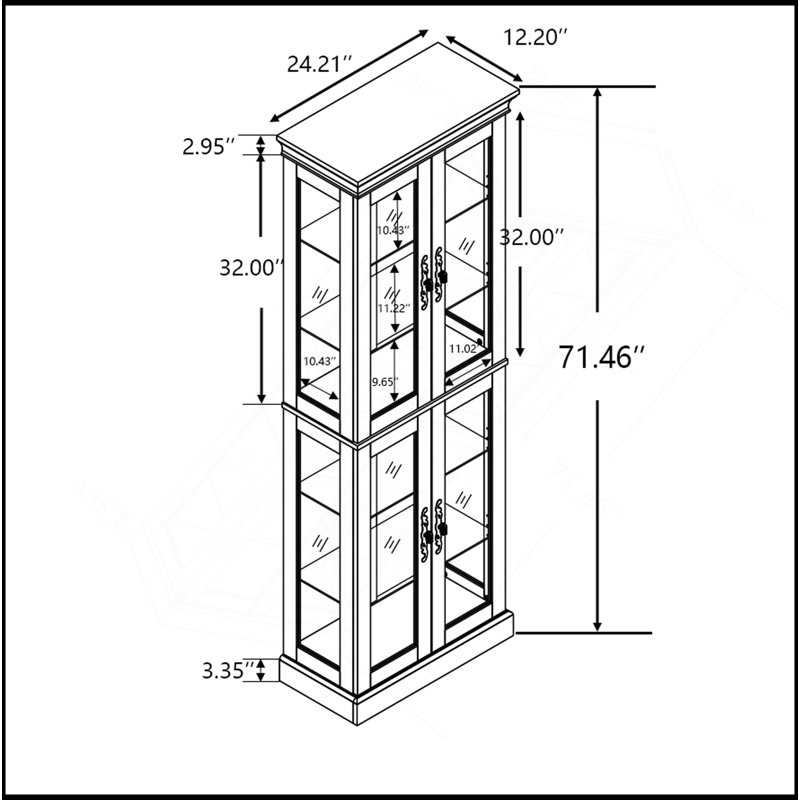 Illuminated Glass Curio Display Cabinet For Various Collections And Spaces, Cherry