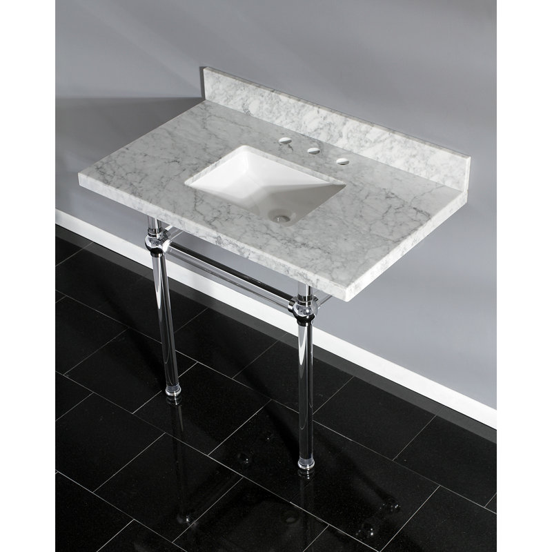 Kingston Brass Templeton 36-Inch Carrara Marble Vanity Top with Clear Acrylic Legs (8-Inch, 3-Hole)