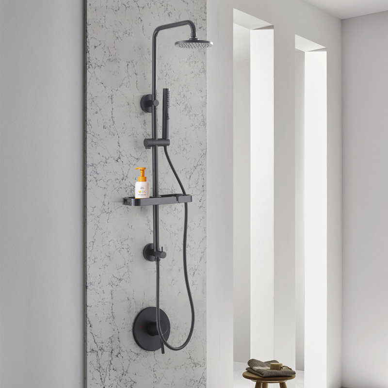 Système de douche à pluie exposée H 38 po 38 po avec douche à main (valve non incluse), Noir mat