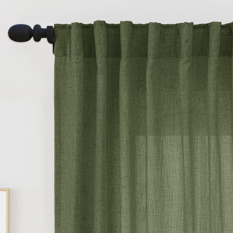 Toyoko Linen Blend Semi-Sheer Back Tab Curtains, 52" W x 63" L, Olive Green
