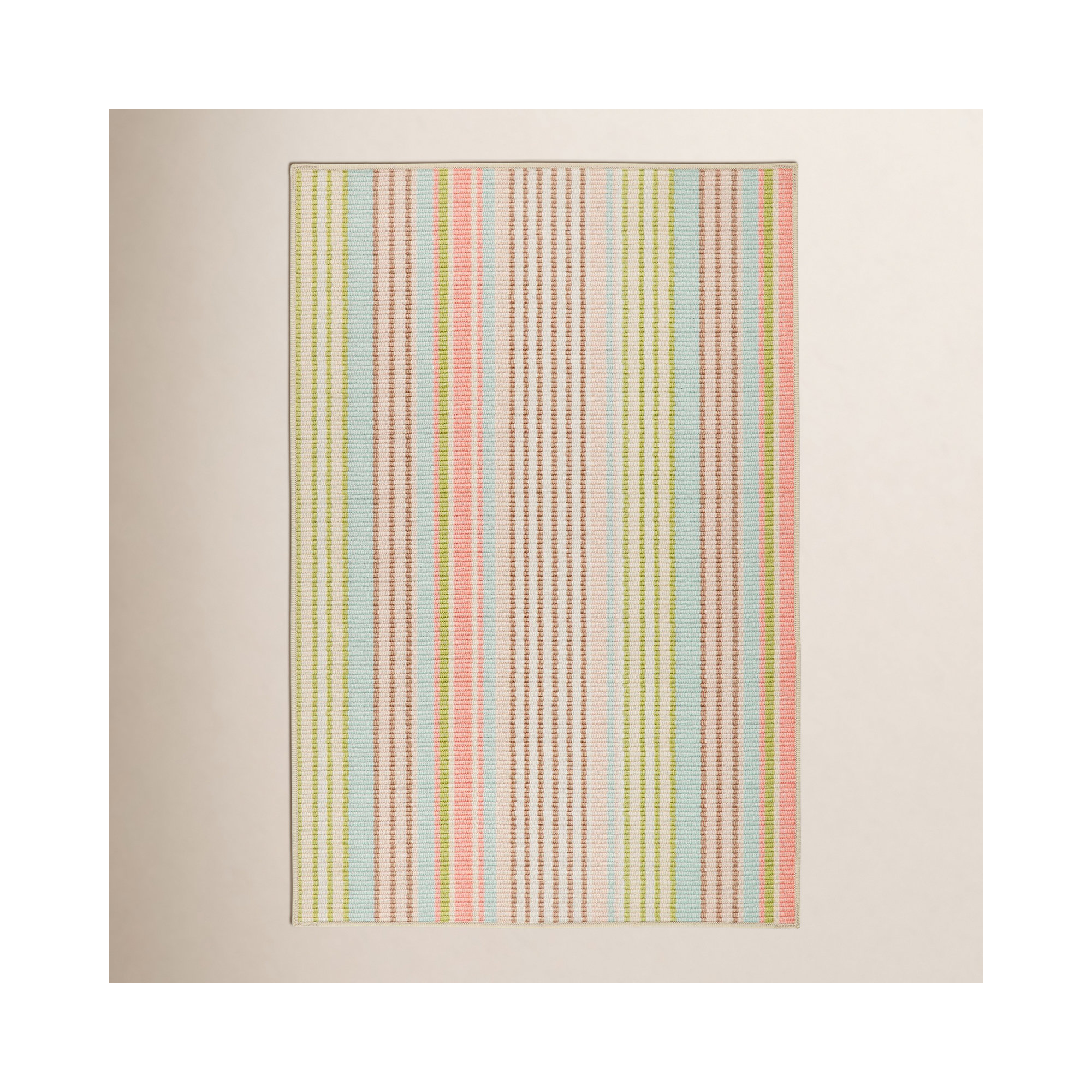 Ana Ticking Aqua Machine Washable Rug, Rectangle 3' x 5'