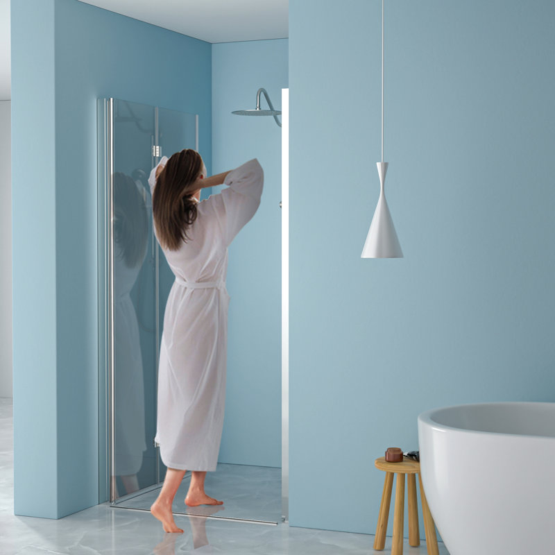 72" Fold Frameless Shower Door With Tempered Glass, 1/4 Inch (6 Mm), Chrome
