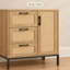27.6" Natural Accent Cabinet with 3 Drawers, Rattan Door and Adjustable Shelves