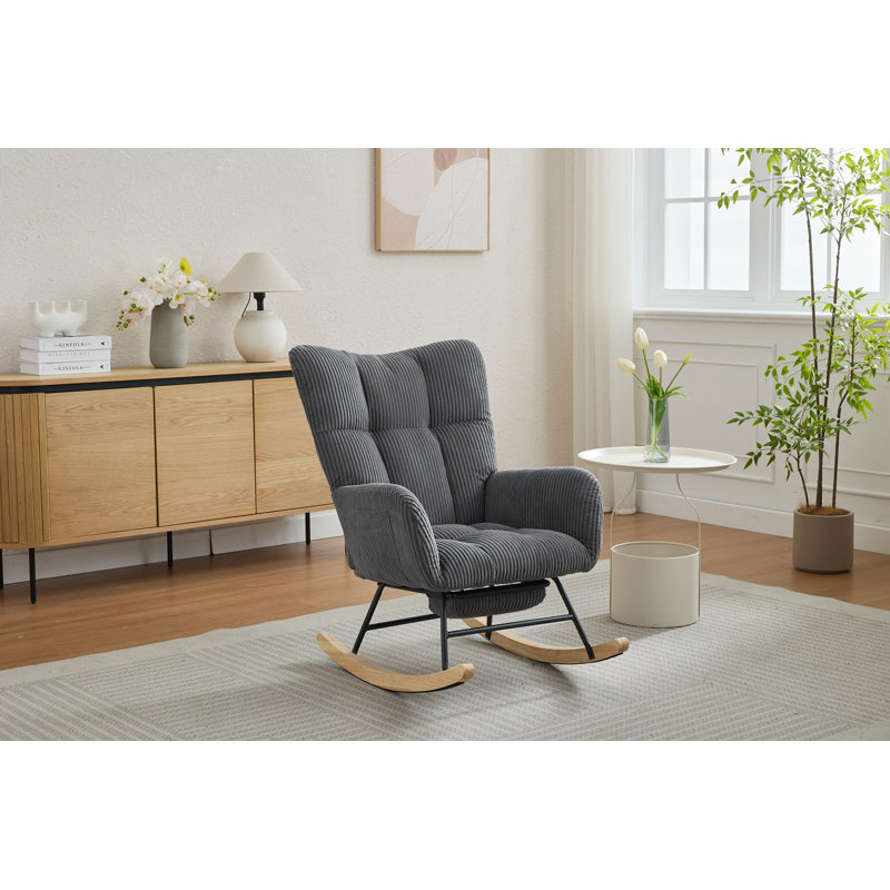 Chaise berçante moderne, fauteuil oscillant rembourré, Gris foncé