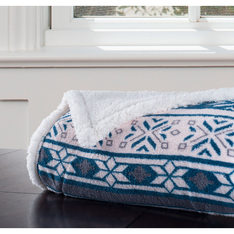 Reversible Soft Fleece Blanket Snowflake Print Throw - 50-inch x 60-inch Machine-Washable by Lavish Home