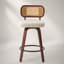 Ensemble de 3 tabourets de bar à hauteur de comptoir de 26 pouces avec dossier en rotin de canne, siège en lin beige et conception pivotante pour les cuisines et les bars modernes-737187612-737187614