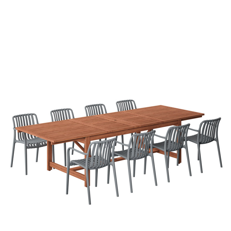 Amazonia 9Pc Juleriaque FSC Wood And And Resin Outdoor Patio Extendable Dining Set, Gray
