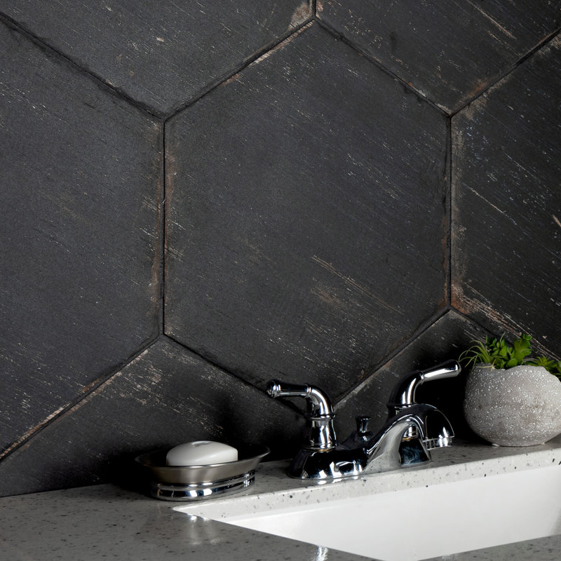 Carreau de mur et plancher en porcelaine aspect bois 14 po x 16 po Retro Hex