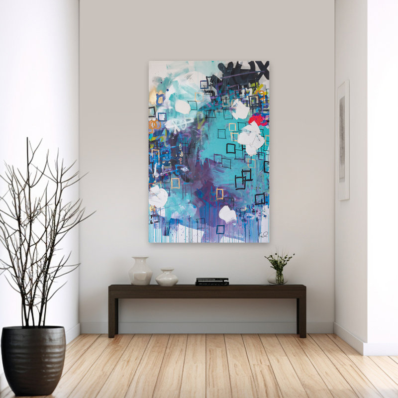 «Ticking All The Boxes - Abstract Black Blue Drips Art», H 60 po x l 40 po