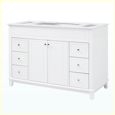 46 Inch Bathroom Vanity Cabinet Only, White Bathroom Storage Cabinet with Soft-Close 6 Drawers & Double Doors, 2-Tier Adjustable Shelves, Solid Pine Wood Legs, Freestanding Bathroom Vanity for Bathroom