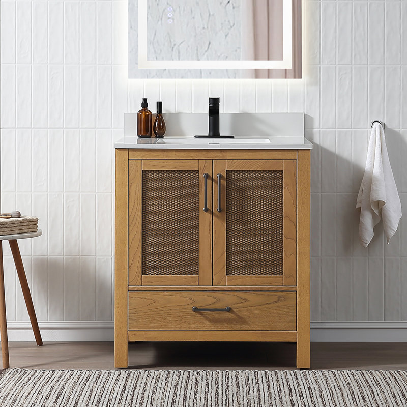 30" Free Standing Single Bathroom Vanity with Quartz Top, Brown