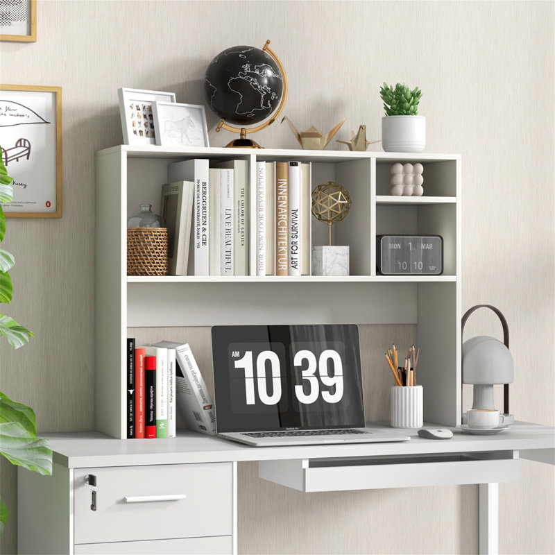 Tabletop Bookcase, Wooden Tabletop Bookcase With 4 Compartments And Open Back Compartment, White