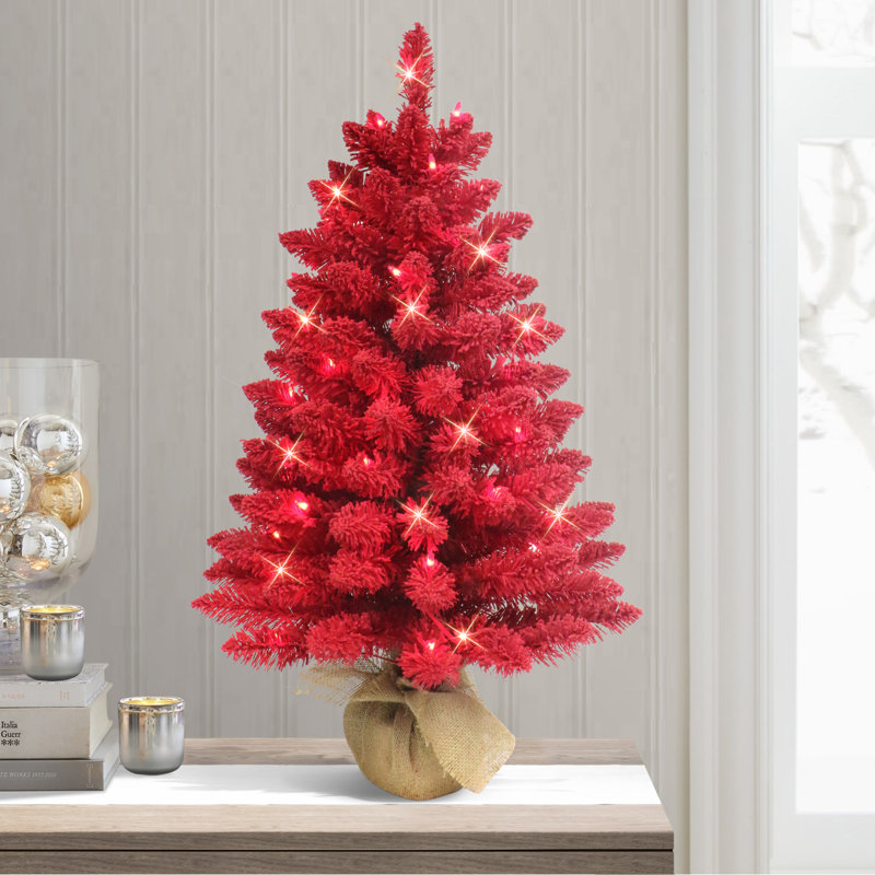 Arbre rouge artificiel enneigé 3 pi