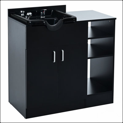 Shampoo Backwash Station For Salons With Integrated Shampoo Bowl And Storage, Perfect For Efficient Space Utilization And Enhanced Client Comfort.
