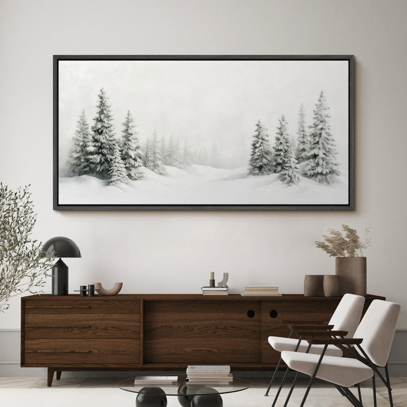 Grande impression sur toile encadrée, impression de paysage de forêt de pins pour l'hiver, Noir, H 30 po x l 60 po