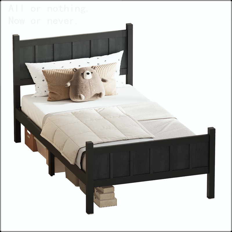 Twin Size Flat Panel Bed with Shaker and Farmhouse Style Design, Twin, Black