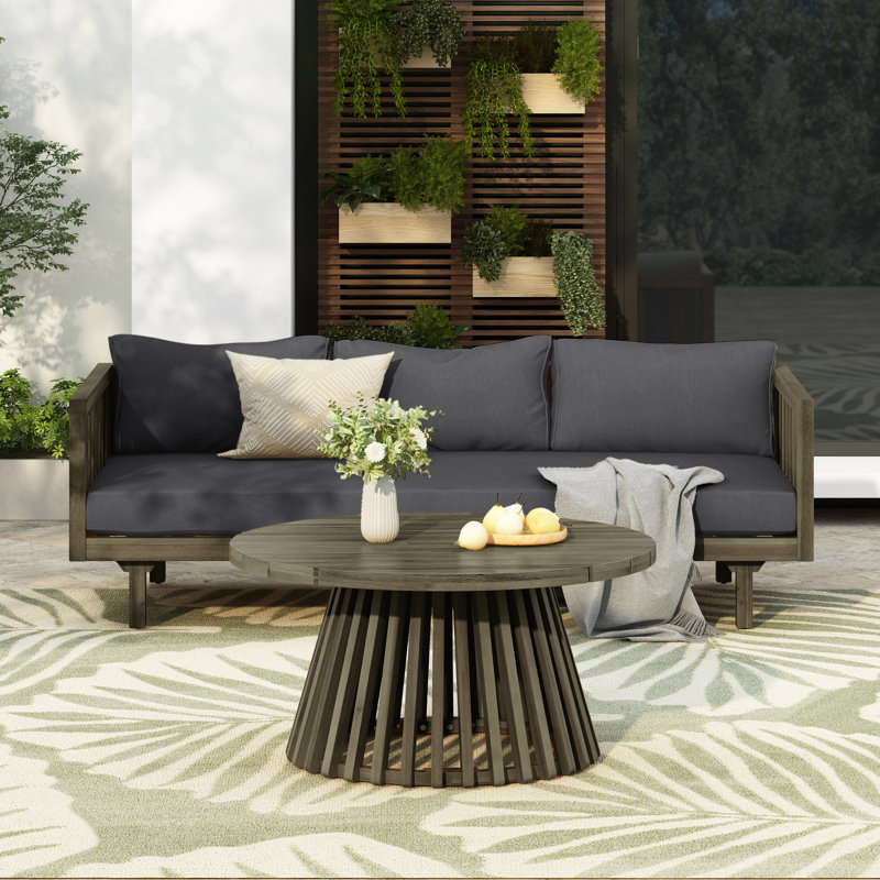 2-Piece Acacia Wood Patio Furniture Set, Dark Gray,  Wood Gray