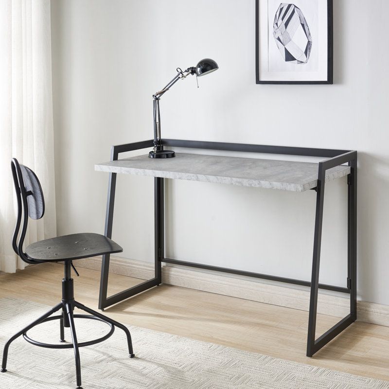 Naga Iron Computer Desk, Concrete/Gunmetal Gray